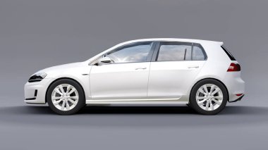 Gri arka planda beyaz aile arabası hatchback 'i. 3d oluşturma