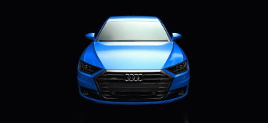 Tula, Rusya. 25 Şubat 2021: Audi A8 Quattro 2020 lüks araba siyah arka planda izole edildi. 3d oluşturma