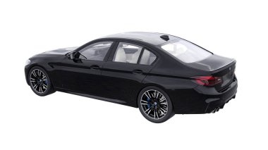 Tula, Rusya. 26 Şubat 2021: BMW M5 siyah lüks spor araba beyaz arka planda izole edildi. 3d oluşturma