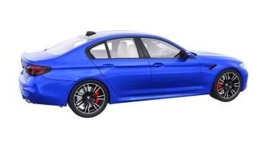 Tula, Rusya. 26 Şubat 2021: BMW M5 mavi lüks spor araba beyaz arka planda izole edildi. 3d oluşturma