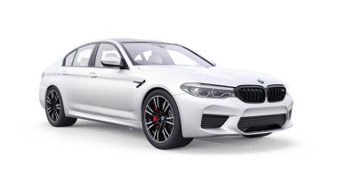 Tula, Russia. February 26, 2021: BMW M5 white luxury sport car isolated on white background. 3d rendering clipart