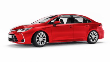Tula, Rusya. 28 Şubat 2021: Toyota Corolla Sedan 2020 kırmızı araba beyaz arka planda izole edildi. 3d oluşturma
