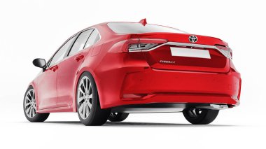 Tula, Rusya. 28 Şubat 2021: Toyota Corolla Sedan 2020 kırmızı araba beyaz arka planda izole edildi. 3d oluşturma