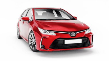 Tula, Rusya. 28 Şubat 2021: Toyota Corolla Sedan 2020 kırmızı araba beyaz arka planda izole edildi. 3d oluşturma