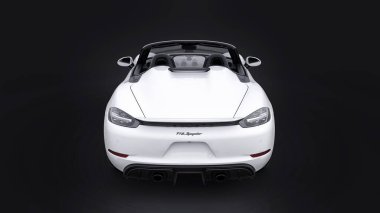 Tula, Russia. March 26, 2021: Porsche 718 Spider 2017 white sports car cabrio on black background. 3d rendering, 3d illustration