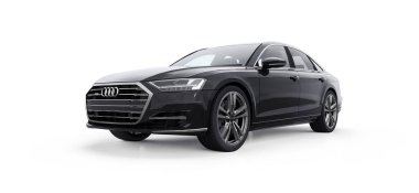 Tula, Rusya. 26 Şubat 2021: Audi A8 Quattro 2020 siyah lüks lüks araba beyaz arka planda izole edildi. 3d oluşturma