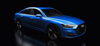 Tula, Rusya. 25 Şubat 2021: Audi A8 Quattro 2020 lüks araba siyah arka planda izole edildi. 3d oluşturma