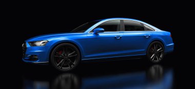 Tula, Rusya. 25 Şubat 2021: Audi A8 Quattro 2020 lüks araba siyah arka planda izole edildi. 3d oluşturma