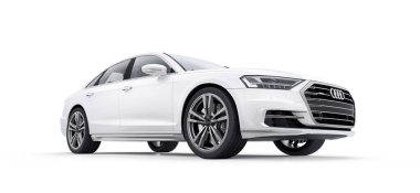 Tula, Rusya. 24 Şubat 2021: Audi A8 Quattro 2020 lüks araba beyaz arka planda izole edildi. 3d oluşturma