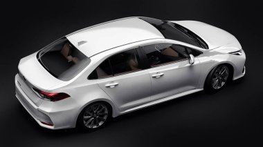 Tula, Rusya. 28 Şubat 2021: Toyota Corolla Sedan 2020 kompakt beyaz araba siyah arka planda izole edildi. 3d oluşturma