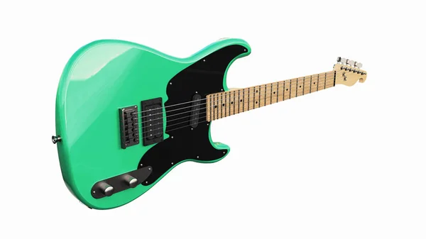 Grüne Und Schwarze Sechssaitige Gitarre Auf Weißem Hintergrund Darstellung — Stockfoto