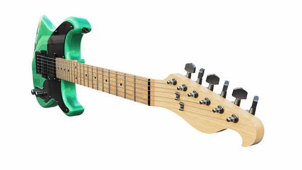 Guitarra Elétrica Seis Cordas Verde Preta Fundo Isolado Branco Renderização — Fotografia de Stock