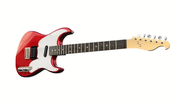 Red White Six String Electric Guitar White Isolated Background Rendering — Stock Photo, Image