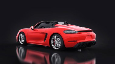 Tula, Rusya. 26 Mart 2021: Porsche 718 Spider 2017 siyah arka planda kırmızı spor araba Cabrio. 3d görüntüleme, 3d illüstrasyon