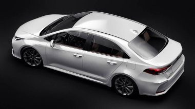 Tula, Rusya. 28 Şubat 2021: Toyota Corolla Sedan 2020 kompakt beyaz araba siyah arka planda izole edildi. 3d oluşturma