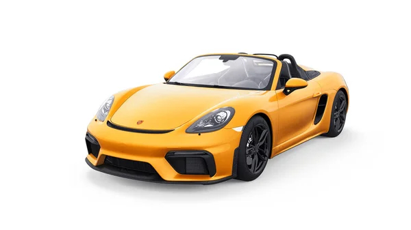 Tula Russia March 2021 Porsche 718 Spider 2017 Yellow Sports — Zdjęcie stockowe