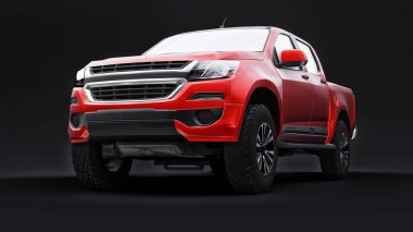 Siyah arka planda kırmızı pikap. 3d oluşturma.