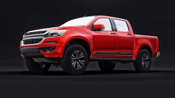 Red pickup car on a black background. 3d rendering. — Stock Photo, Image
