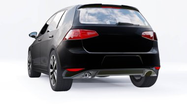 Beyaz arka planda küçük siyah aile arabası hatchback 'i. 3d oluşturma
