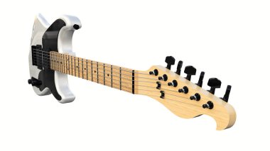 Beyaz ve siyah altı telli elektro gitar. 3d oluşturma