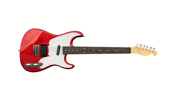 Red and white six-string electric guitar on a white isolated background. 3d rendering