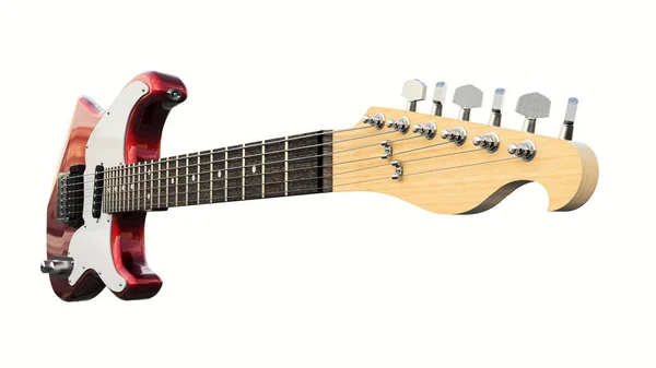 Rot Weiße Sechssaitige Gitarre Auf Weißem Hintergrund Darstellung — Stockfoto