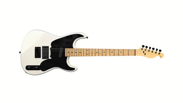 White Black Six String Electric Guitar White Isolated Background Rendering — Stock Photo, Image