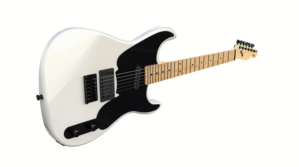 Guitarra Elétrica Branca Preta Seis Cordas Fundo Isolado Branco Renderização — Fotografia de Stock