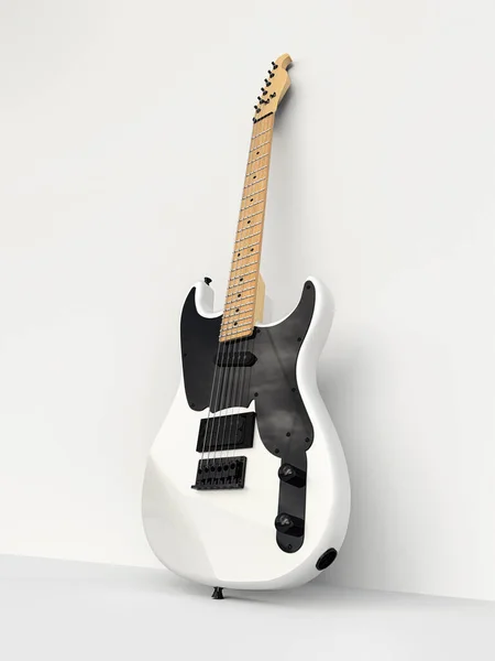 White Black Six String Electric Guitar White Background Leaning Wall — Stock Photo, Image