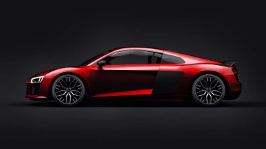 Tula, Rusya. 11 Mayıs 2021: Audi R8 V10 Quattro 2016 siyah arka planda lüks lüks lüks spor araba. 3d oluşturma.