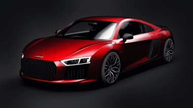 Tula, Rusya. 11 Mayıs 2021: Audi R8 V10 Quattro 2016 siyah arka planda lüks lüks lüks spor araba. 3d oluşturma.