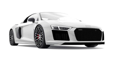 Tula, Rusya. 12 Mayıs 2021: Audi R8 V10 Quattro 2016 beyaz lüks spor araba beyaz arka planda izole edildi. 3d oluşturma