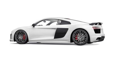 Tula, Rusya. 12 Mayıs 2021: Audi R8 V10 Quattro 2016 beyaz lüks spor araba beyaz arka planda izole edildi. 3d oluşturma