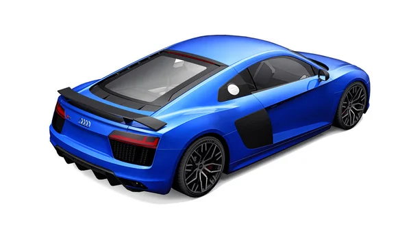 툴라, 러시아. 2021 년 5 월 12 일 : Audi R8 V10 Quattro 2016 Blue luxury stylish super sport car isolated on white background. 3d 렌더링. — 스톡 사진