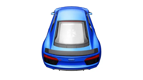 Tula, Rosja. 12 maja 2021: Audi R8 V10 Quattro 2016 niebieski luksusowy, luksusowy samochód sportowy odizolowany na białym tle. 3d renderowanie. — Zdjęcie stockowe