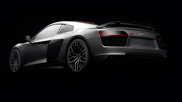 トゥラ、ロシア。5月10, 2021:アウディR8 V10クワトロ2016黒を背景にグレーの高級スタイリッシュなスーパースポーツカー.3Dレンダリング. — ストック写真
