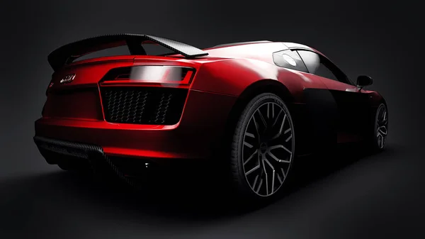 トゥラ、ロシア。2021年5月11日:アウディR8 V10クワトロ2016赤高級スタイリッシュな黒の背景にスーパースポーツカー。3Dレンダリング. — ストック写真