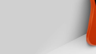 Orange and black six-string electric guitar on a white background, leaning against the wall. 3d rendering.