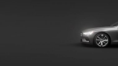Konsept spor premium coupe. Eklenti hibrit. Çevre dostu ulaşım teknolojileri. Kamera farklı taraflardan. Koyu gri arka planda gri bir araba. 3d oluşturma.