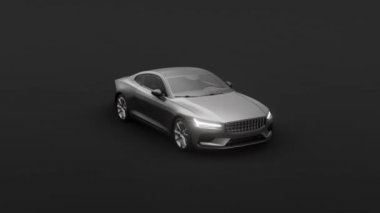 Konsept spor premium coupe. Eklenti hibrit. Çevre dostu ulaşım teknolojileri. Kamera farklı taraflardan. Koyu gri arka planda gri bir araba. 3d oluşturma.