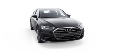 Tula, Rusya. 26 Şubat 2021: Audi A8 Quattro 2020 siyah lüks lüks araba beyaz arka planda izole edildi. 3d oluşturma