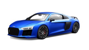 Tula, Rusya. 12 Mayıs 2021: Audi R8 V10 Quattro 2016 mavi lüks spor araba beyaz arka planda izole edildi. 3d oluşturma