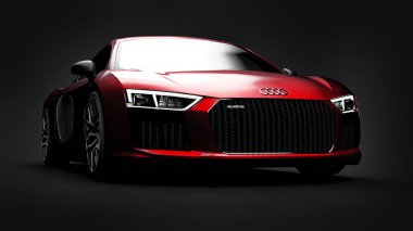 Tula, Rusya. 11 Mayıs 2021: Audi R8 V10 Quattro 2016 siyah arka planda lüks lüks lüks spor araba. 3d oluşturma.