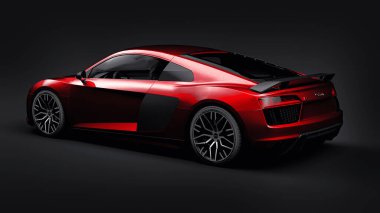 Tula, Rusya. 11 Mayıs 2021: Audi R8 V10 Quattro 2016 siyah arka planda lüks lüks lüks spor araba. 3d oluşturma.