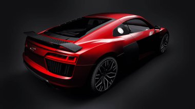 Tula, Rusya. 11 Mayıs 2021: Audi R8 V10 Quattro 2016 siyah arka planda lüks lüks lüks spor araba. 3d oluşturma.