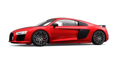 Tula, Rusya. 12 Mayıs 2021: Audi R8 V10 Quattro 2016 kırmızı lüks spor araba beyaz arka planda izole edildi. 3d oluşturma.