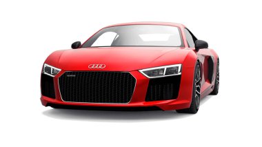 Tula, Russia. May 12, 2021: Audi R8 V10 Quattro 2016 red luxury stylish super sport car isolated on white background. 3d rendering. clipart