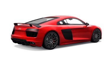 Tula, Rusya. 12 Mayıs 2021: Audi R8 V10 Quattro 2016 kırmızı lüks spor araba beyaz arka planda izole edildi. 3d oluşturma.
