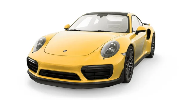 Tula Rússia Março 2021 Porsche 911 Turbo 2016 Amarelo Carro — Fotografia de Stock