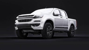 Siyah arka planda beyaz bir pikap. 3d oluşturma